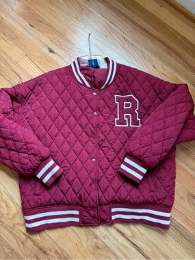 Reebok xF21 Quilted Bomber Jacket in Burgundy with White Trim
